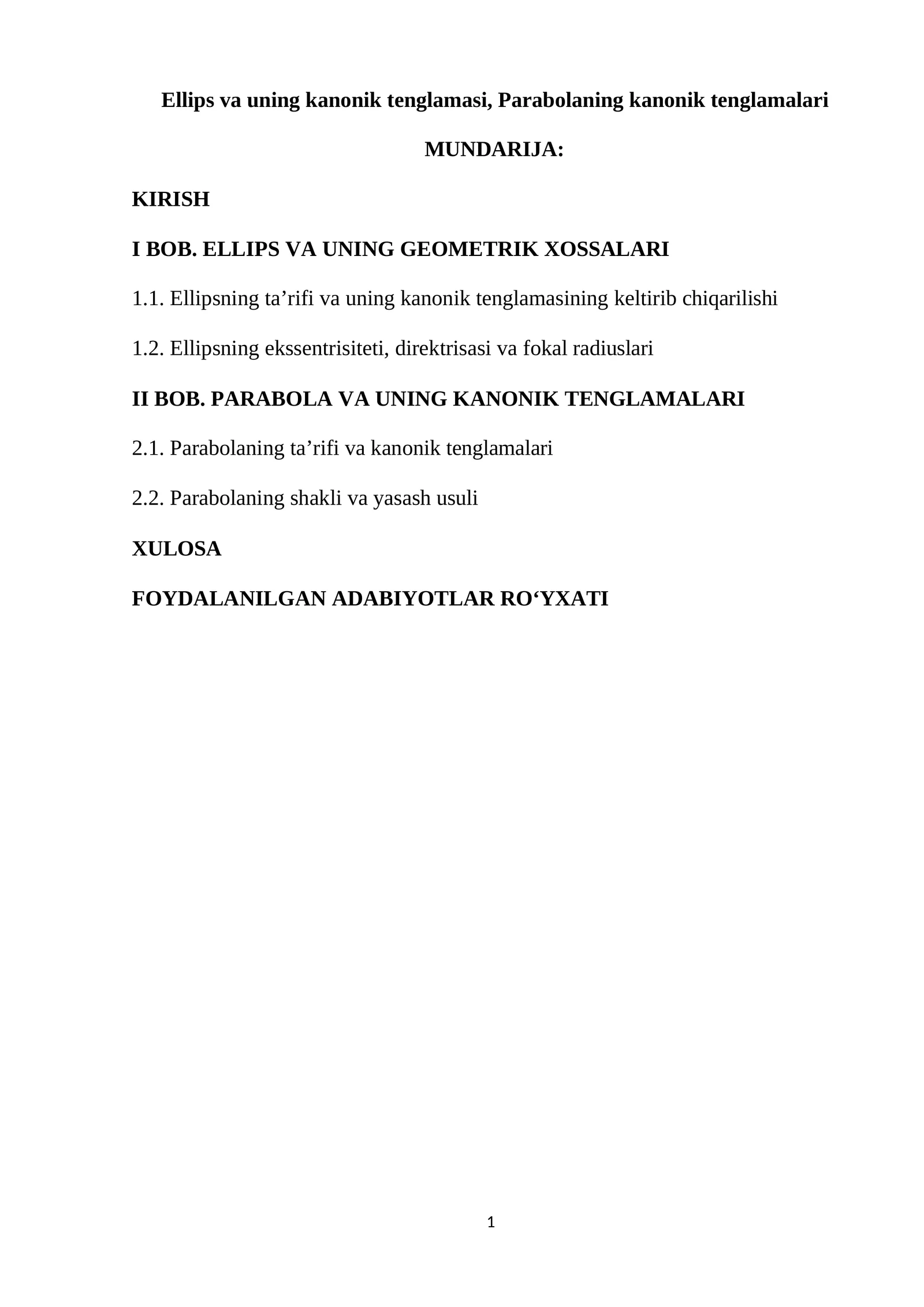 Ellips va uning kanonik tenglamasi, Parabolaning kanonik tenglamalari