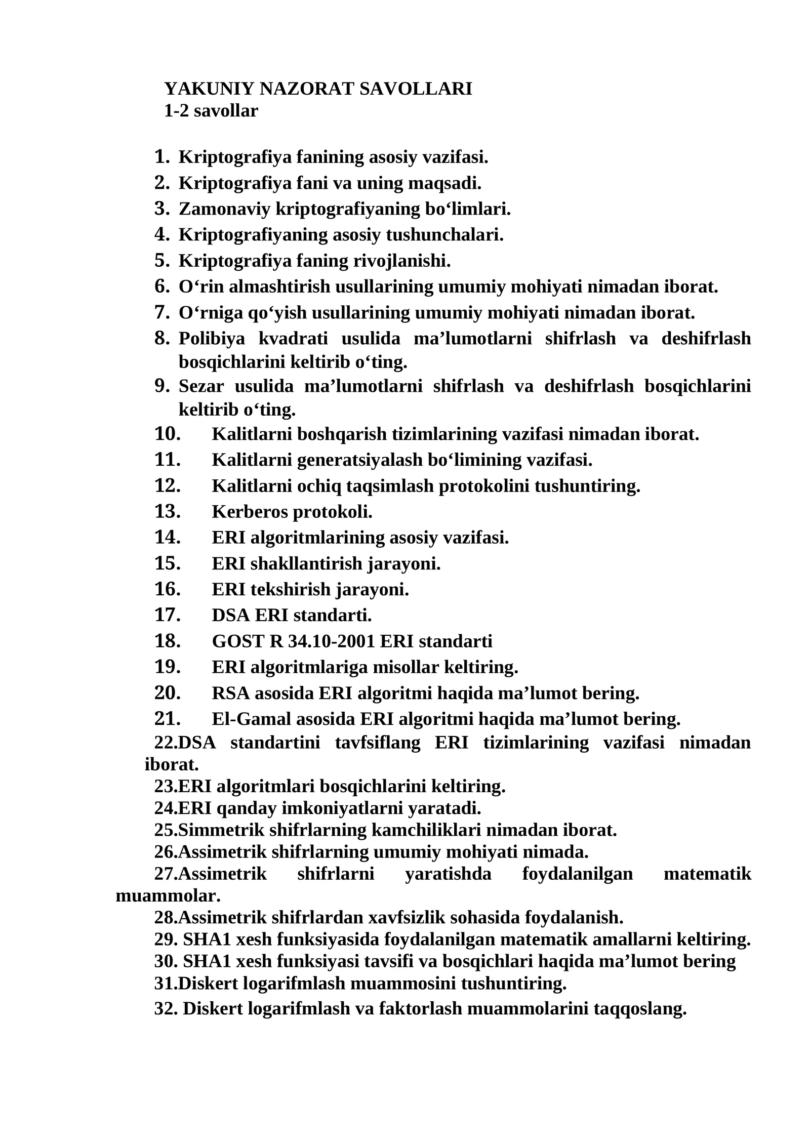 Yakuniy nazorat savollari