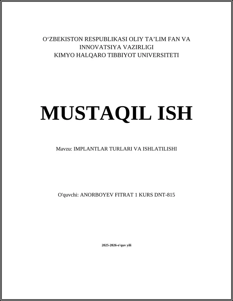 Tish implantlari va ularning ishlatilishi