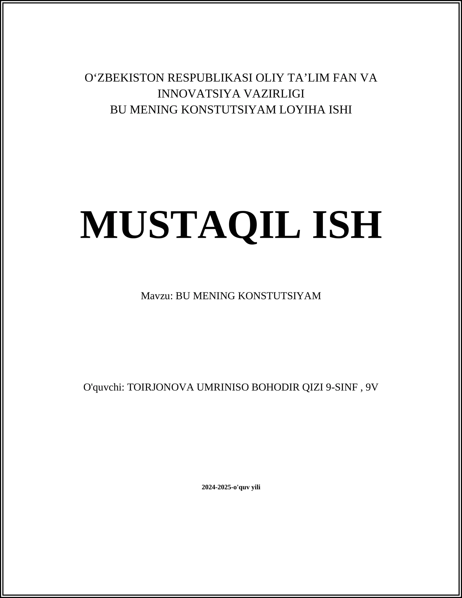 BU MENING KONSTUTSIYAM LOYIHA ISHI