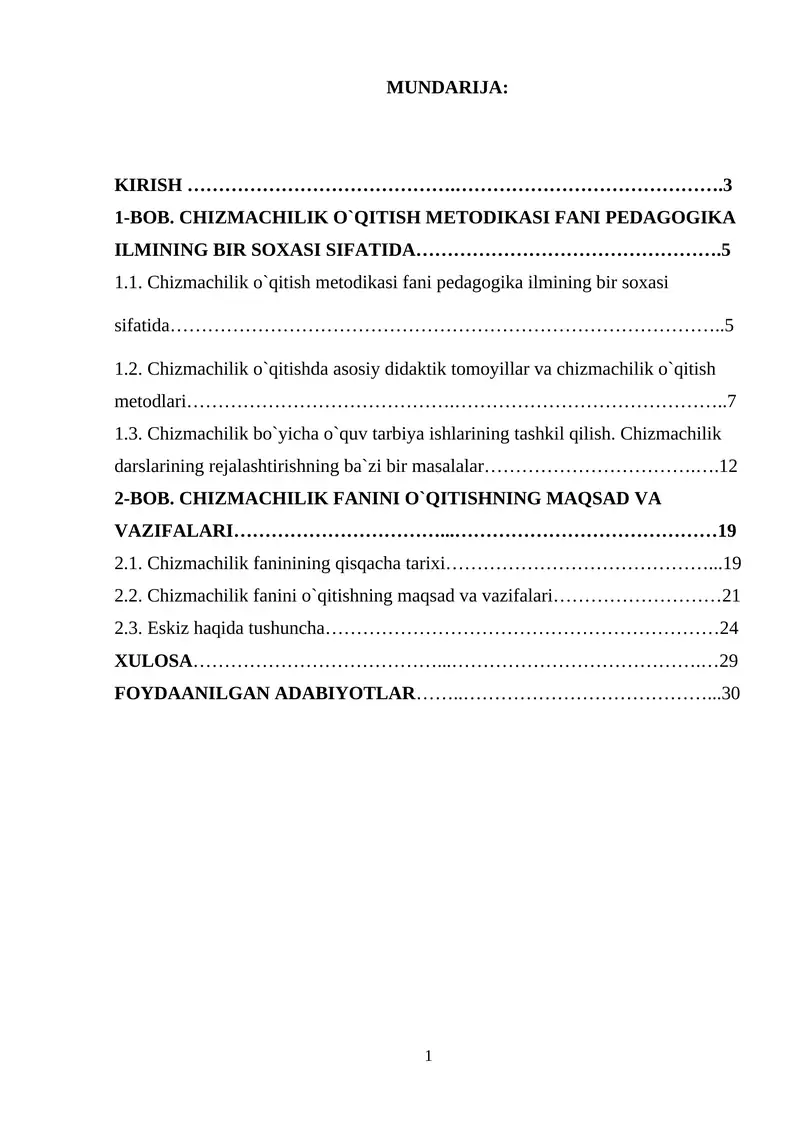 CHIZMACHILIK FANINI O`QITISHNING MAQSAD VA VAZIFALARI