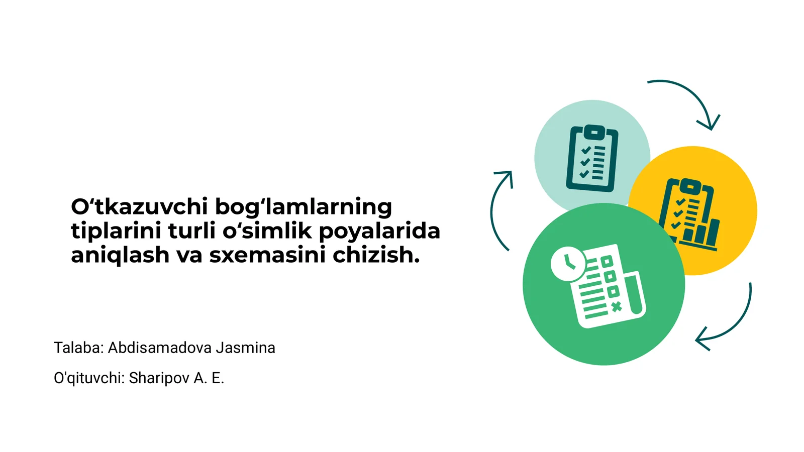 Oʻtkazuvchi bogʻlamlarning tiplarini turli oʻsimlik poyalarida aniqlash va sxemasini chizish