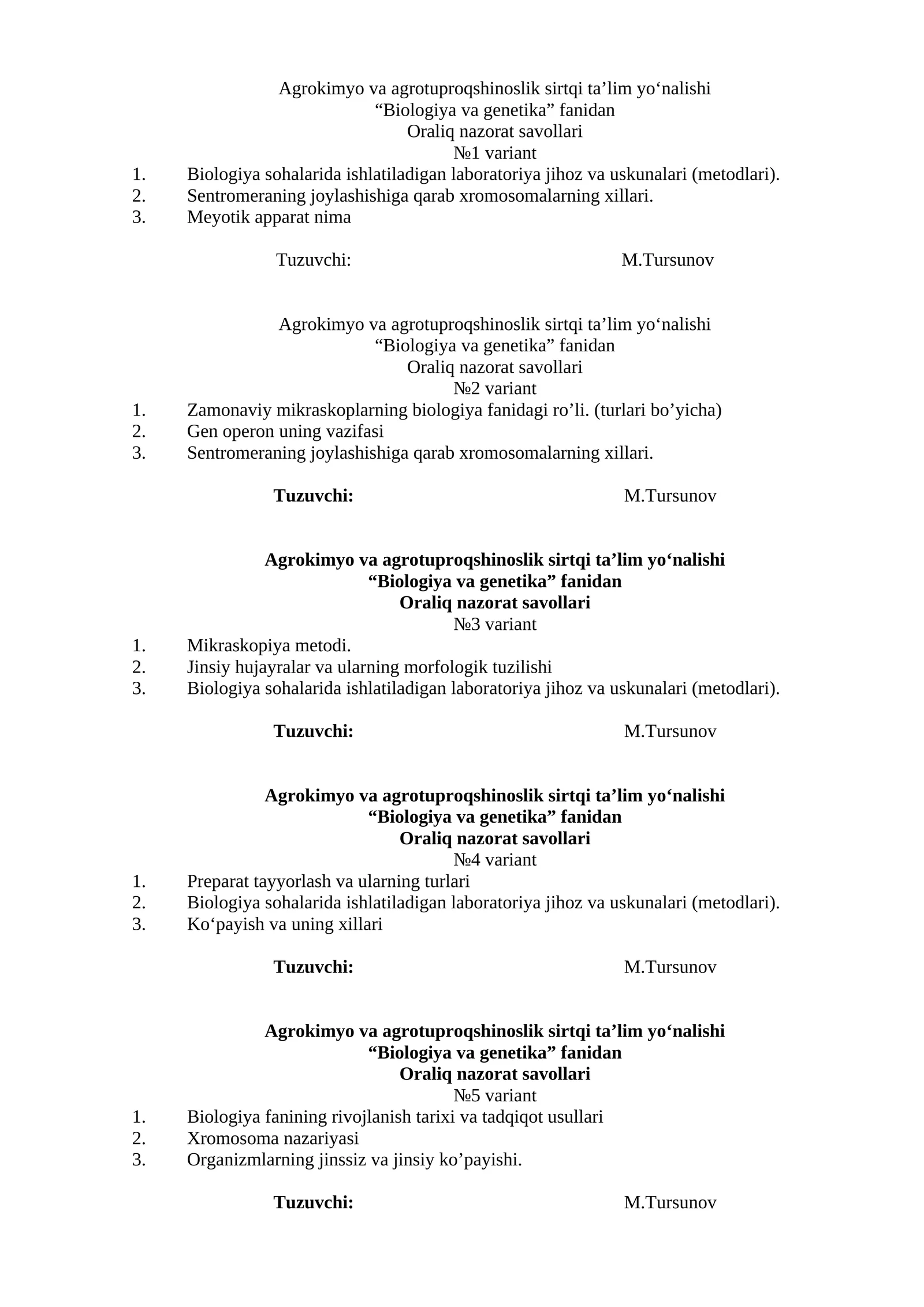 Oraliq nazorat savollari