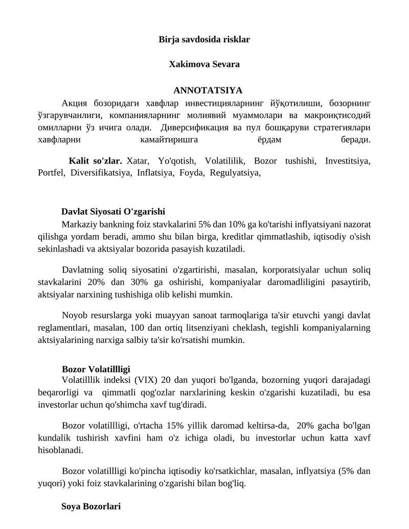 Birja savdosida risklar