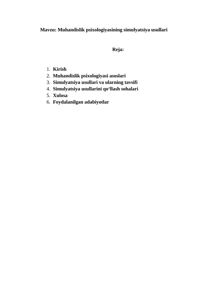 Muhandislik psixologiyasining simulyatsiya usullari