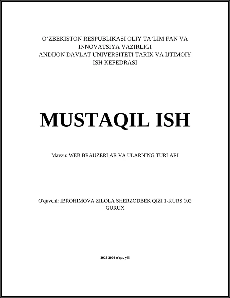 WEB BRAUZERLAR VA ULARNING TURLARI