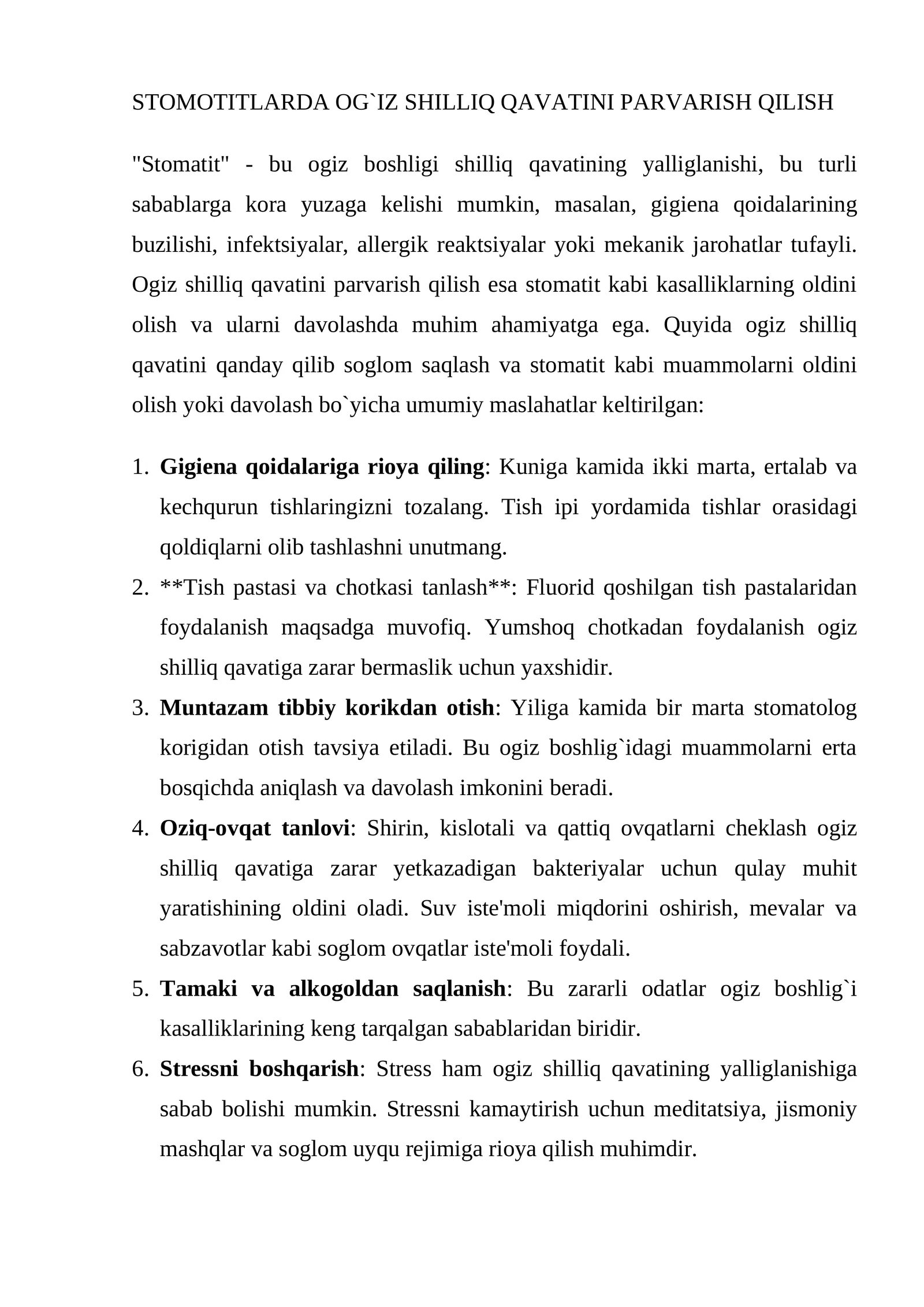 Og`iz shilliq qavatini parvarish qilish