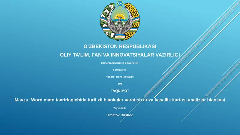 Word matn taxrirlagichida turli xil blankalar varatish ariza kasallik kartasi analizlar blankasi