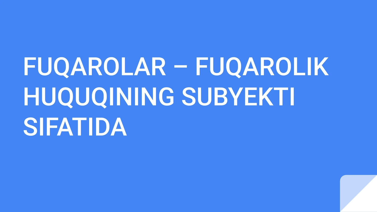 Fuqarolik Huquqining Subyekti Sifatida