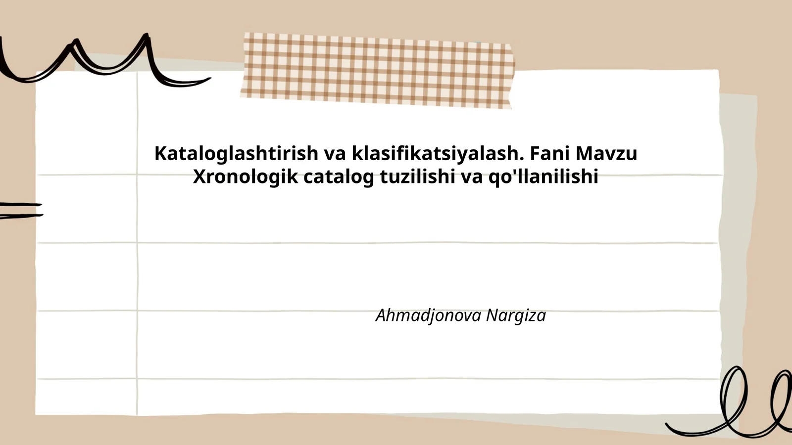 Kataloglashtirish va klasifikatsiyalash. Fani Mavzu Xronologik catalog tuzilishi va qo'llanilishi