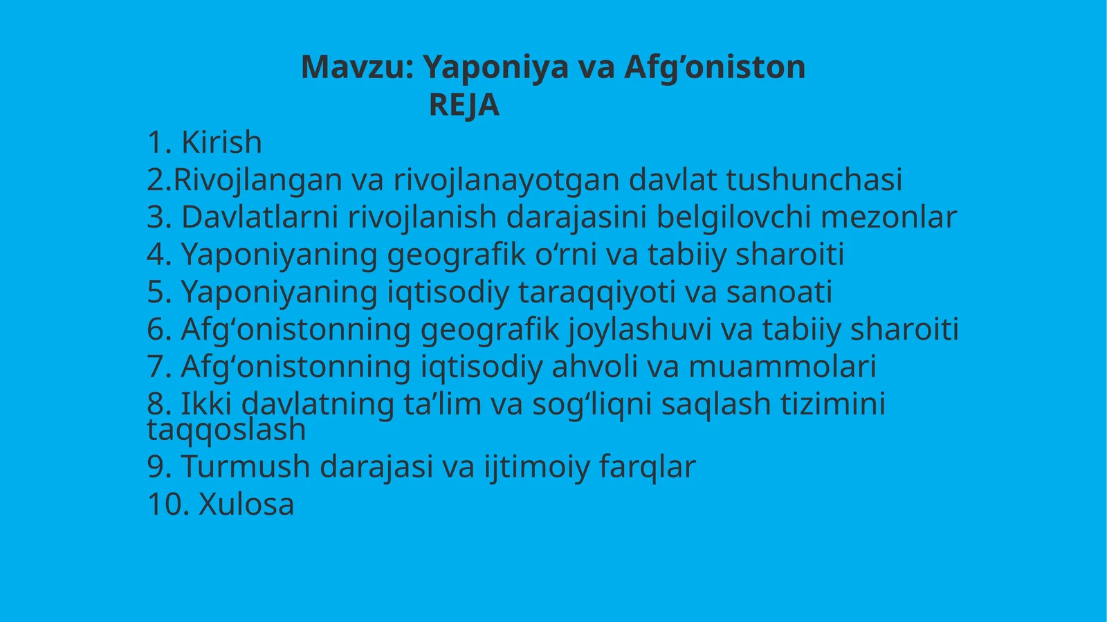 Yaponiya va Afg’oniston
