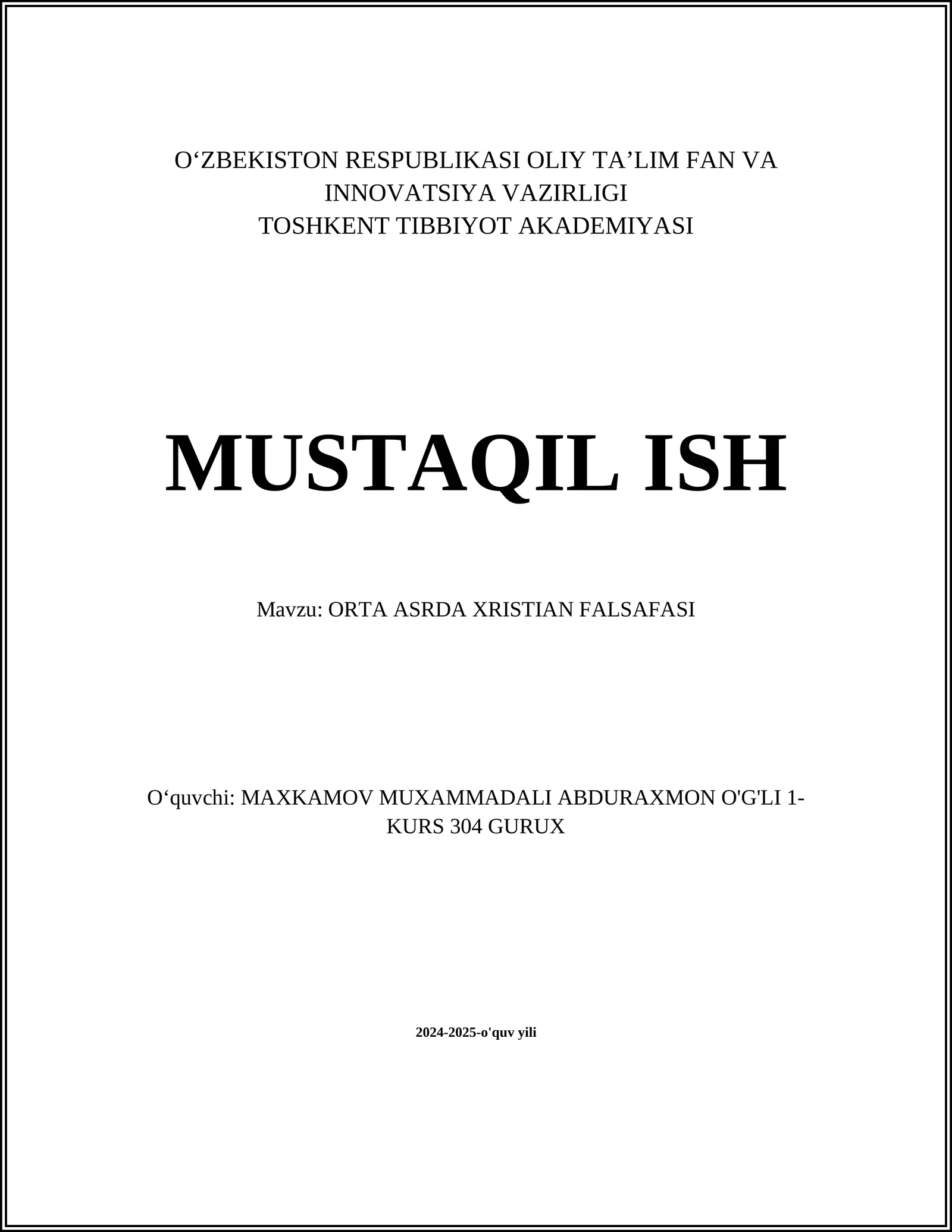 ORTA ASRDA XRISTIAN FALSAFASI