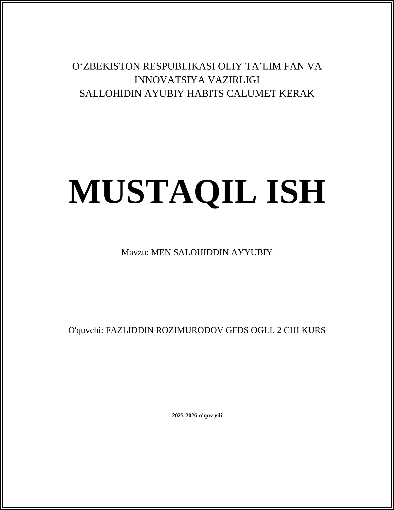 MEN SALOHIDDIN AYYUBIY