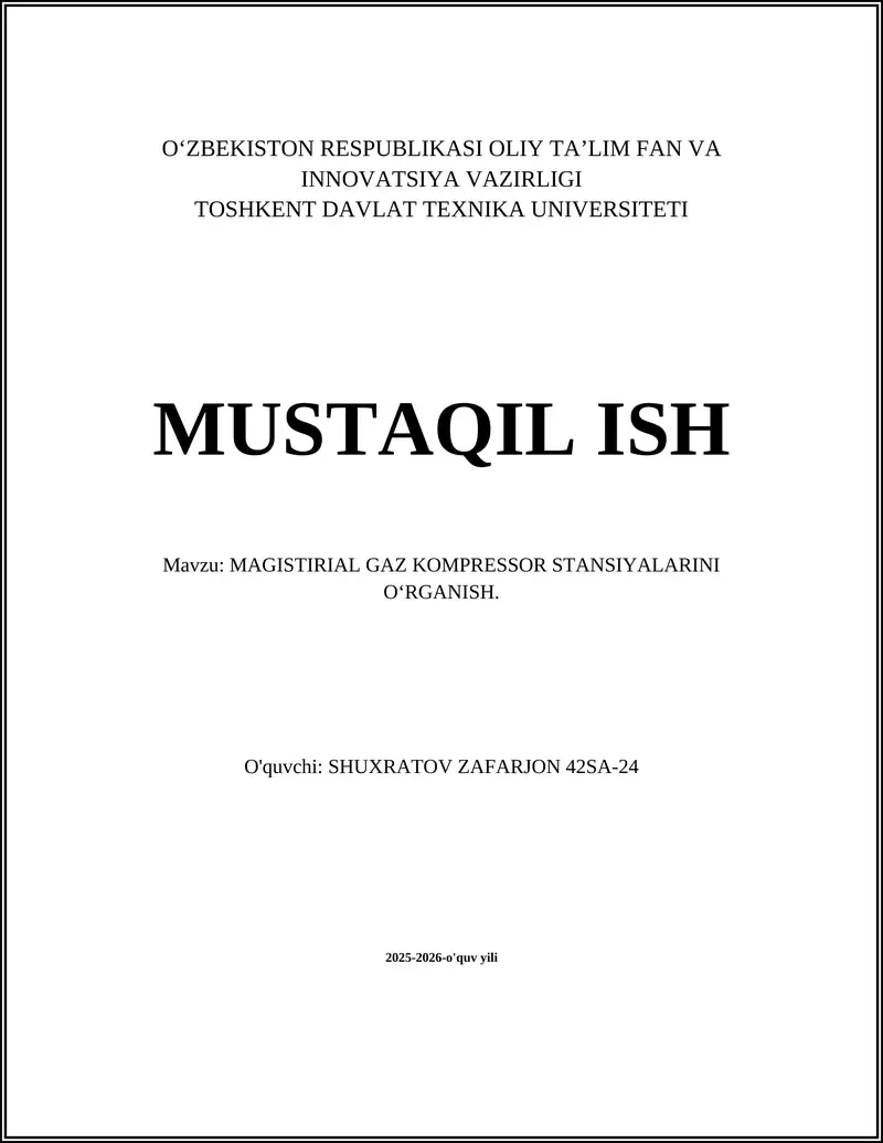 MAGISTIRIAL GAZ KOMPRESSOR STANSIYALARI