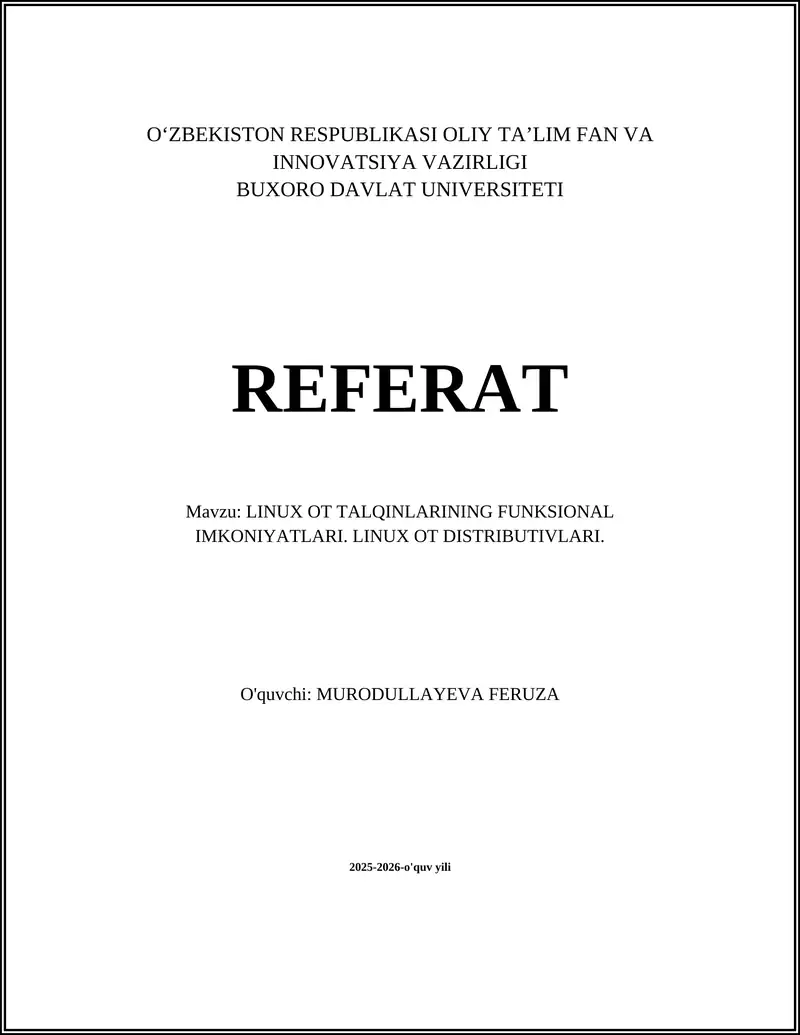 LINUX OT TALQINLARINING FUNKSIONAL IMKONIYATLARI. LINUX OT DISTRIBUTIVLARI