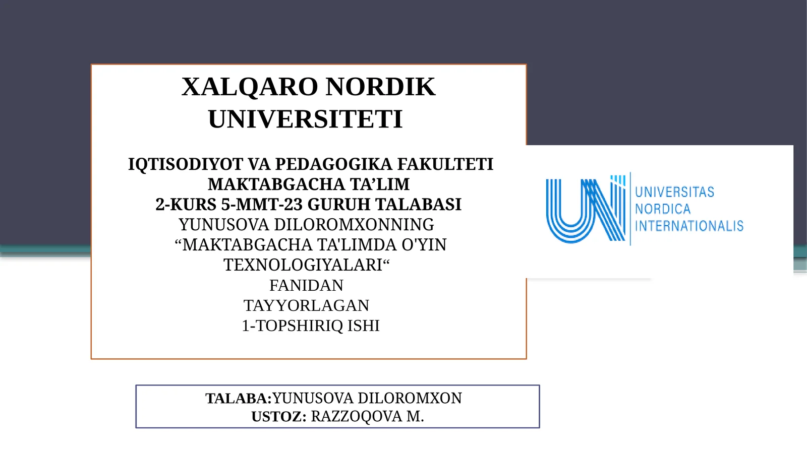 O'YIN ORQALI BOLADA IXTIYORIY HATTI HARAKATLARNI RIVOJLANTIRISH