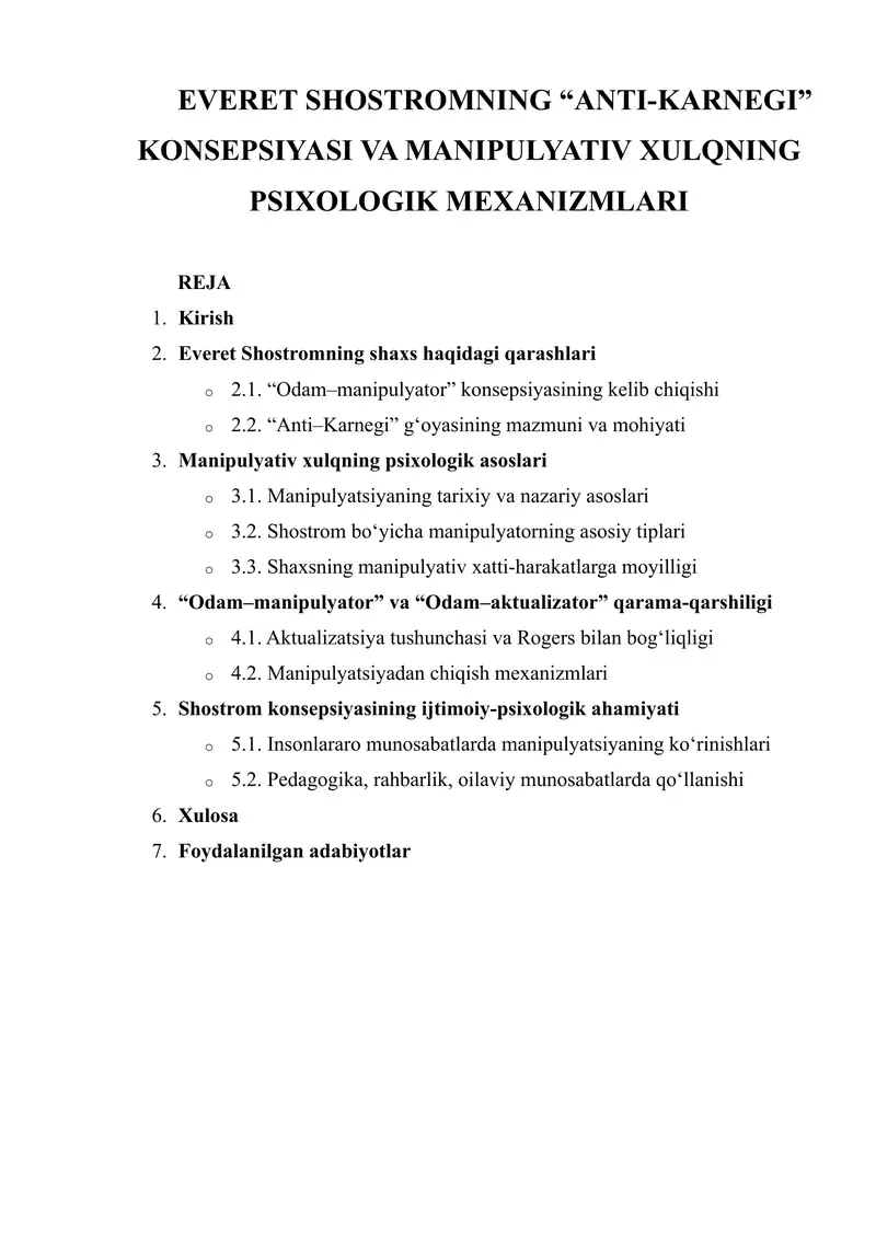 Anti-Karnegi Konsepsiyasi va Manipulyativ Xulqning Psixologik Mexanizmlari
