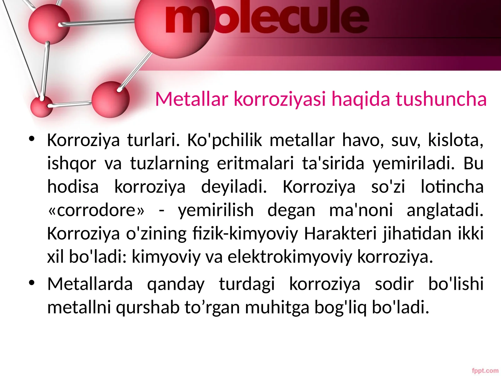 Metallar korroziyasi haqida tushuncha