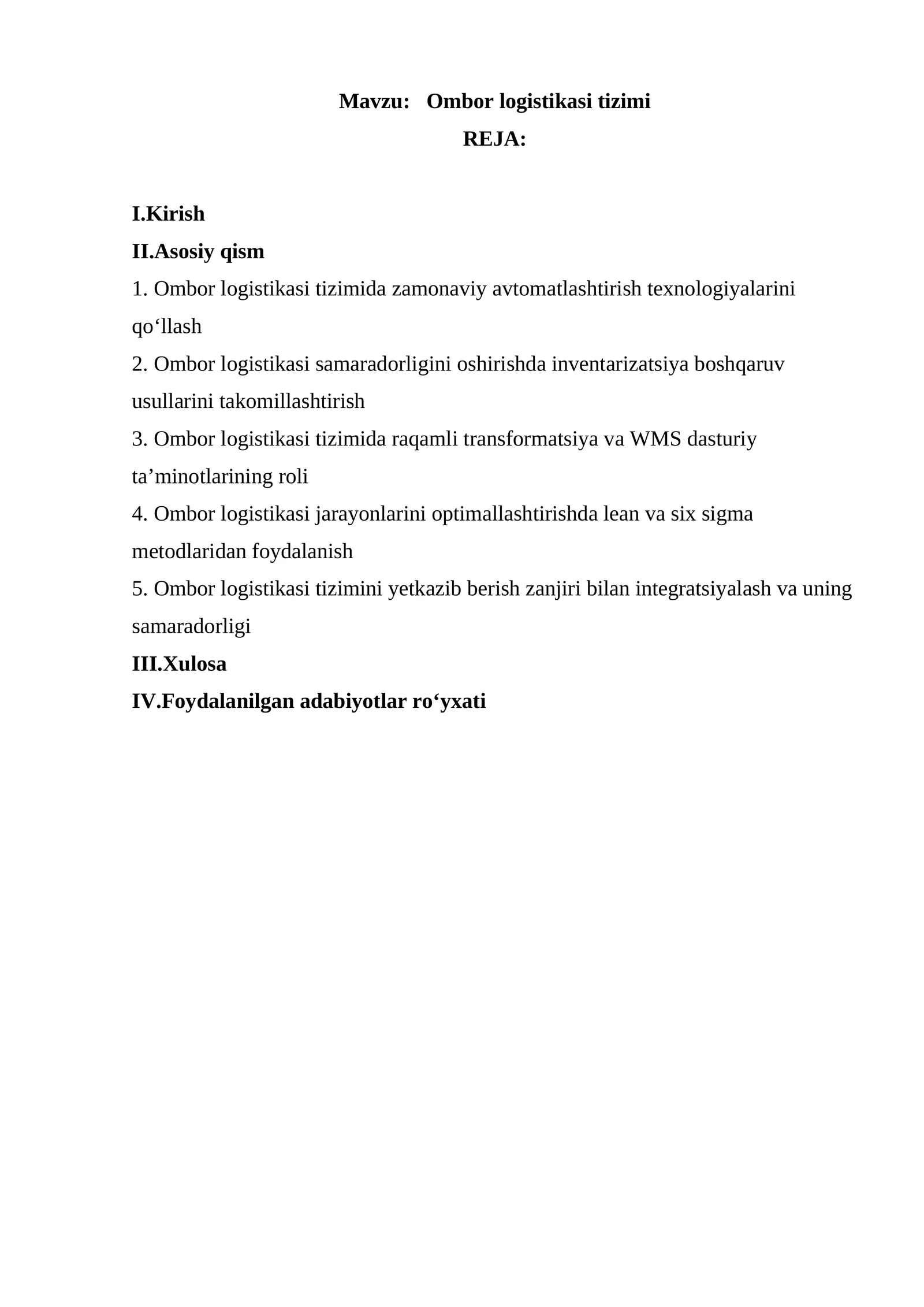Ombor logistikasi tizimi