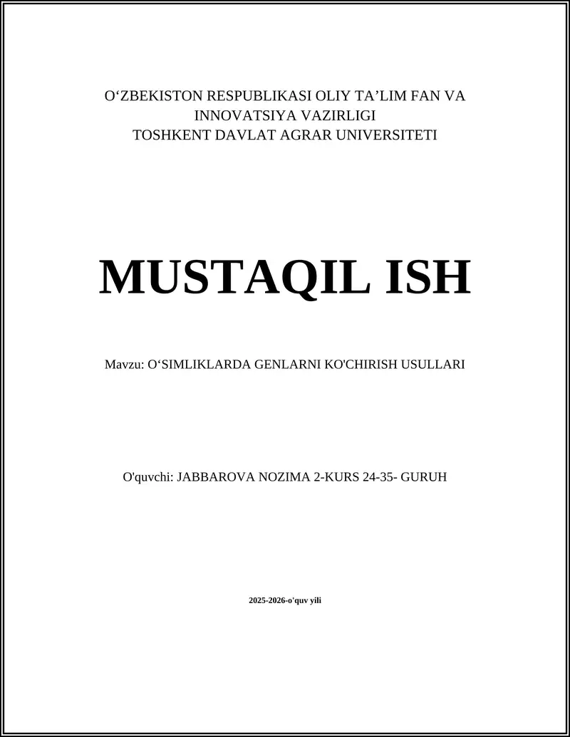 O‘SIMLIKLARDA GENLARNI KO'CHIRISH USULLARI