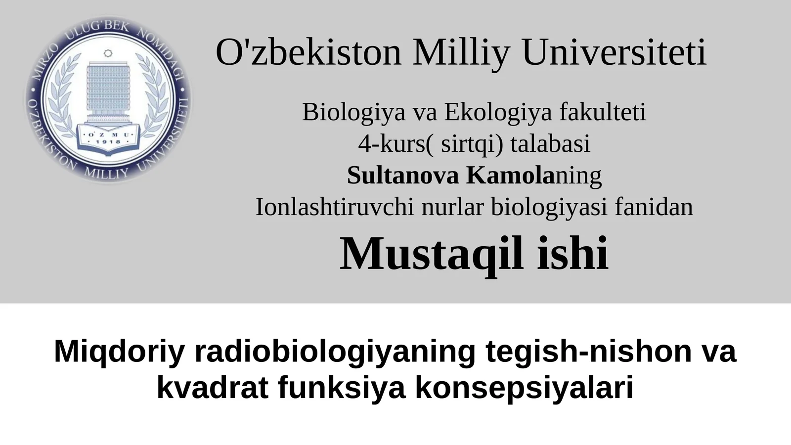 Miqdoriy radiobiologiyaning tegish-nishon va kvadrat funksiya konsepsiyalari