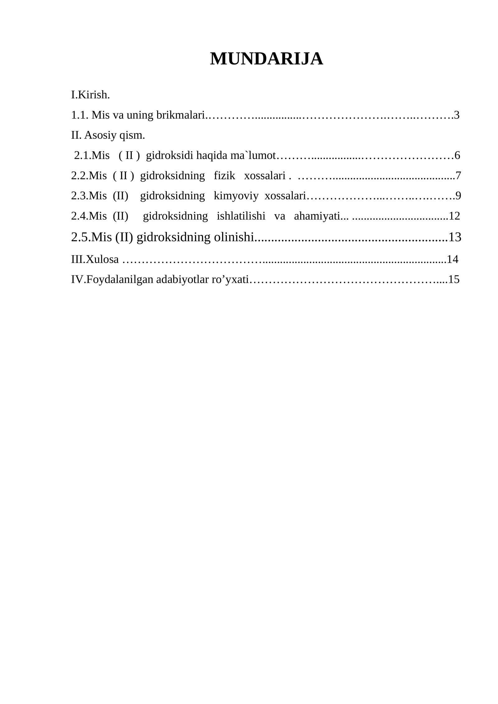MIS (II) GIDROKSIDNING OLINISHI VA XOSSALARI