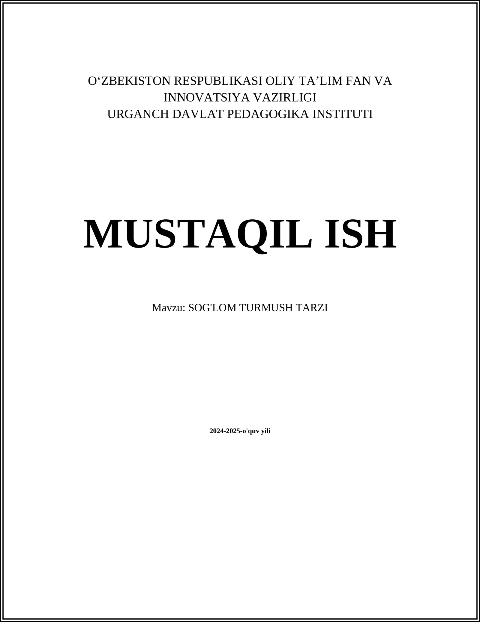SOG'LOM TURMUSH TARZI
