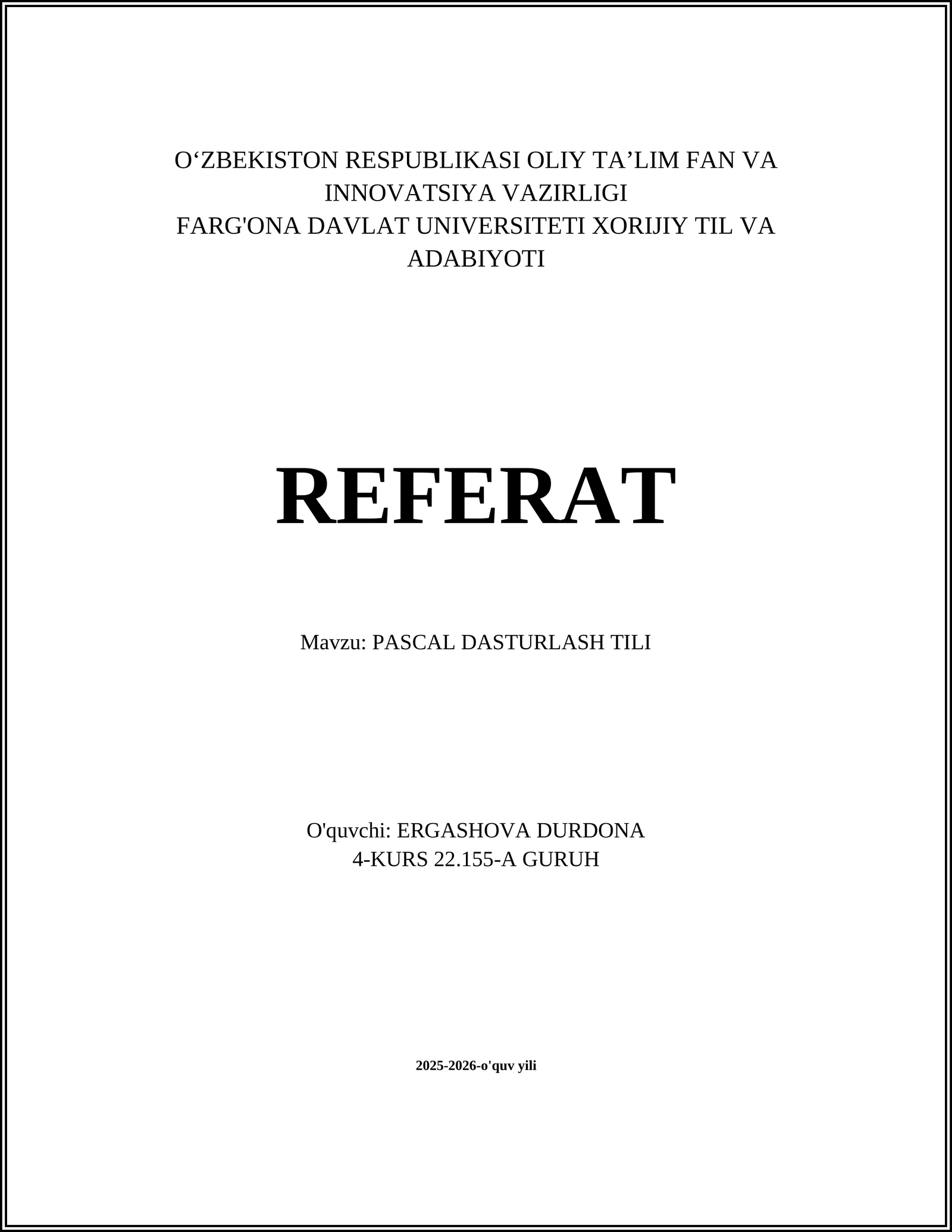 PASCAL DASTURLASH TILI