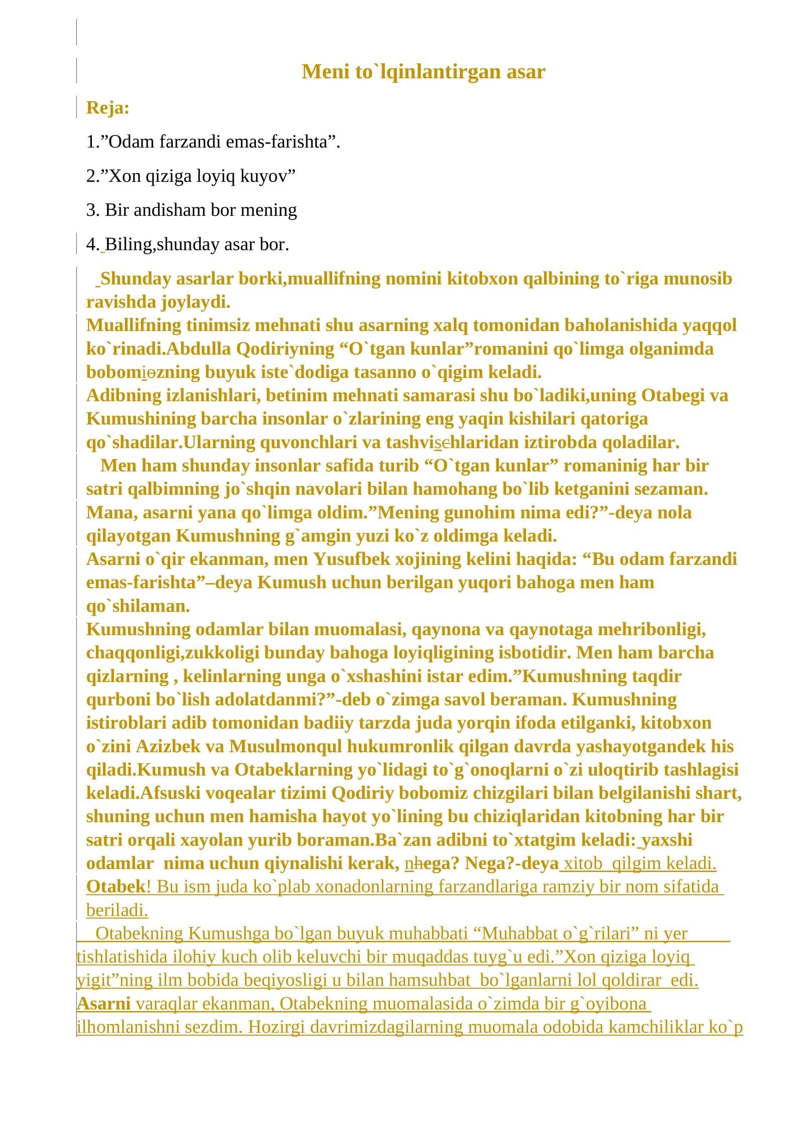 Meni to`lqinlantirgan asar