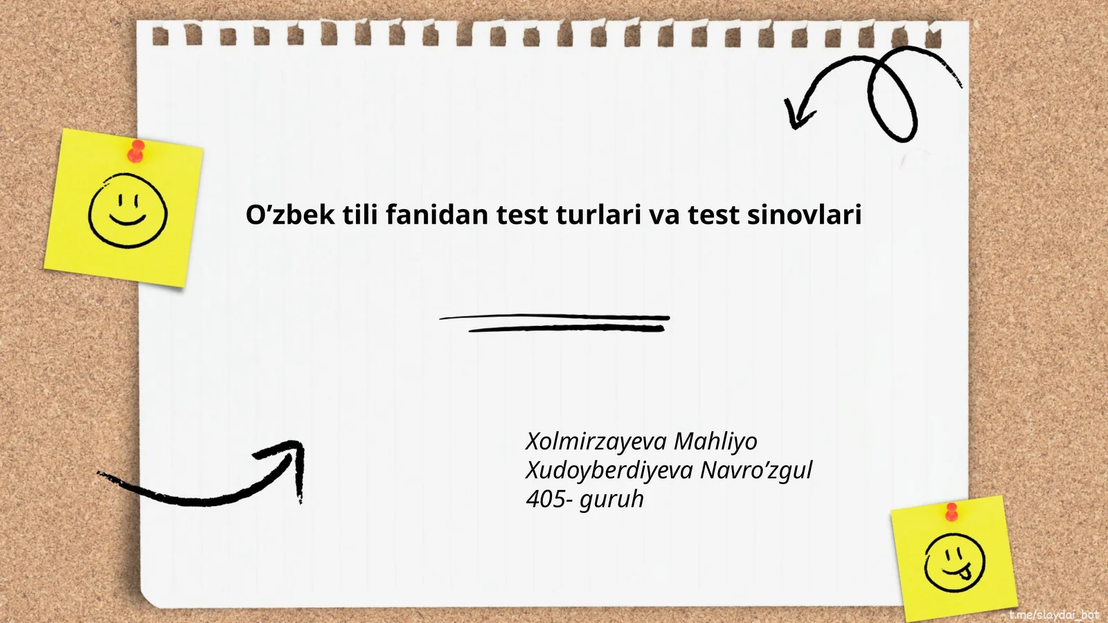 O’zbek tili fanidan test turlari va test sinovlari