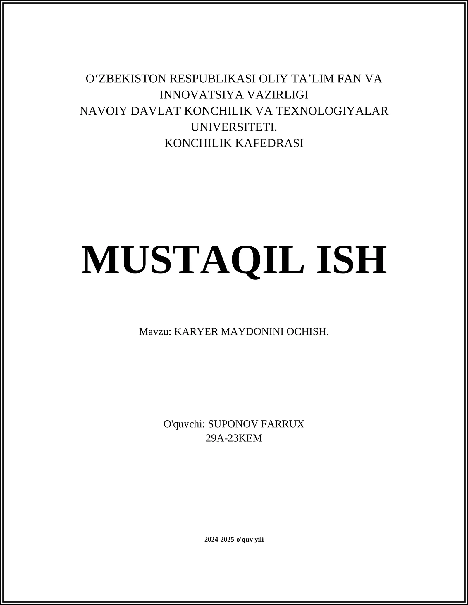 Karyer maydonini ochish