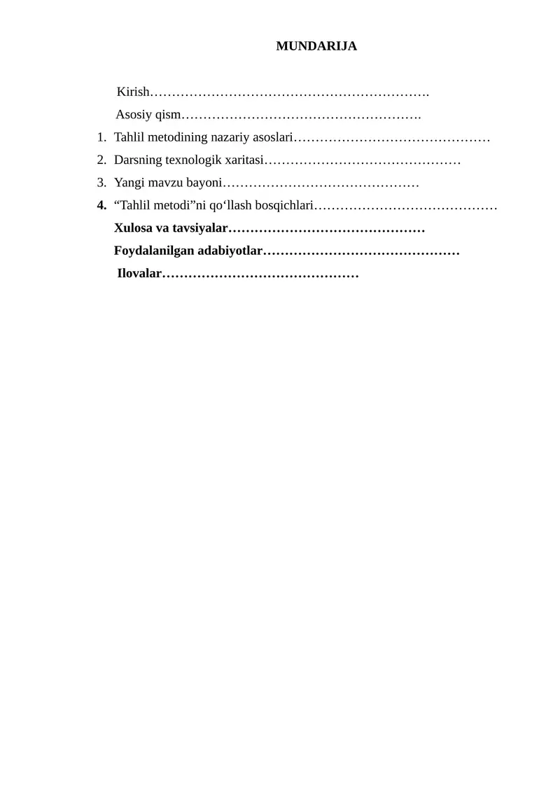 Tahlil metodi asosida izohlar, belgilar va atamalar bilan ishlash