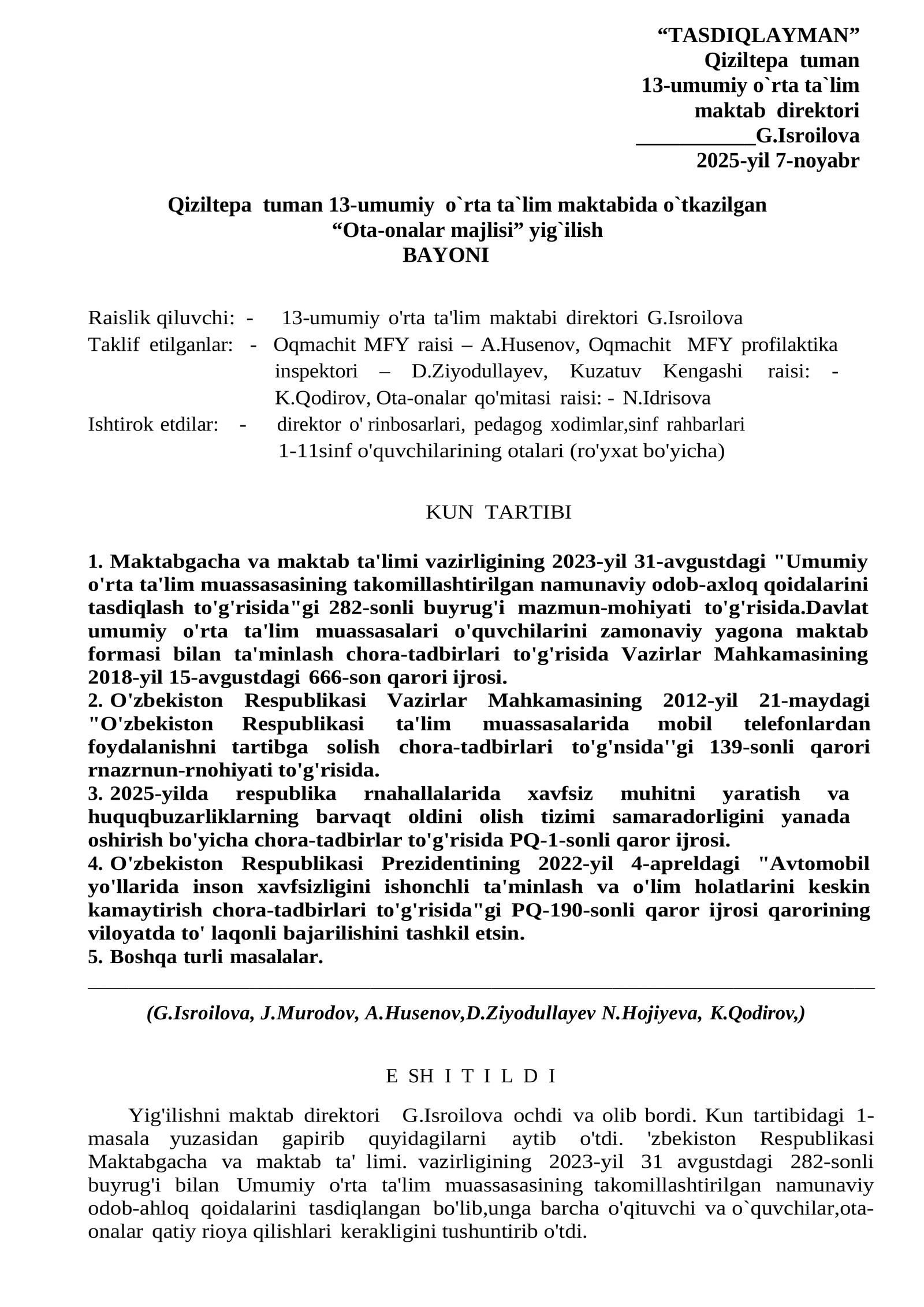 ota onalar yigilishi bayonnomasi