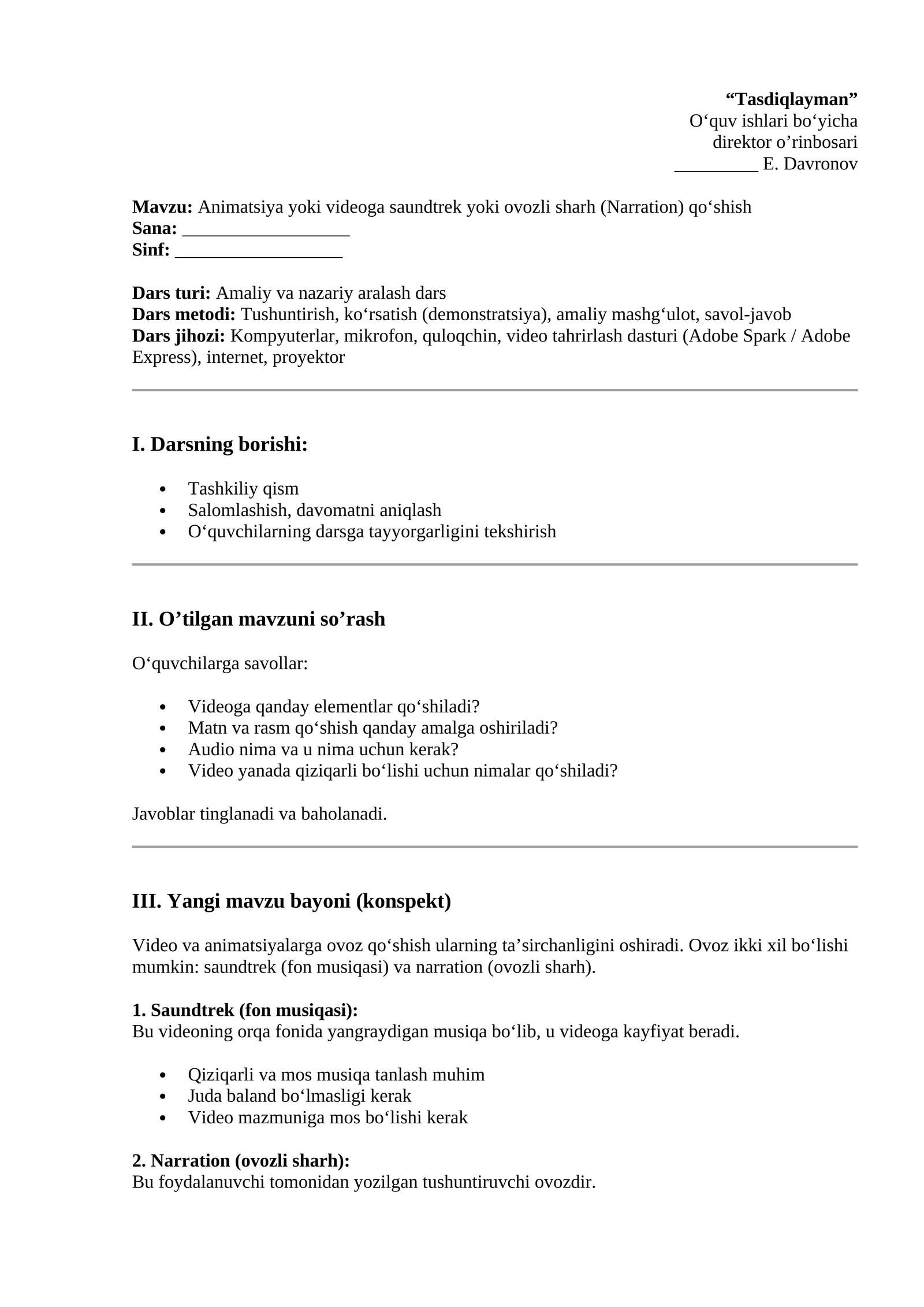 Animatsiya yoki videoga saundtrek yoki ovozli sharh (Narration) qo‘shish