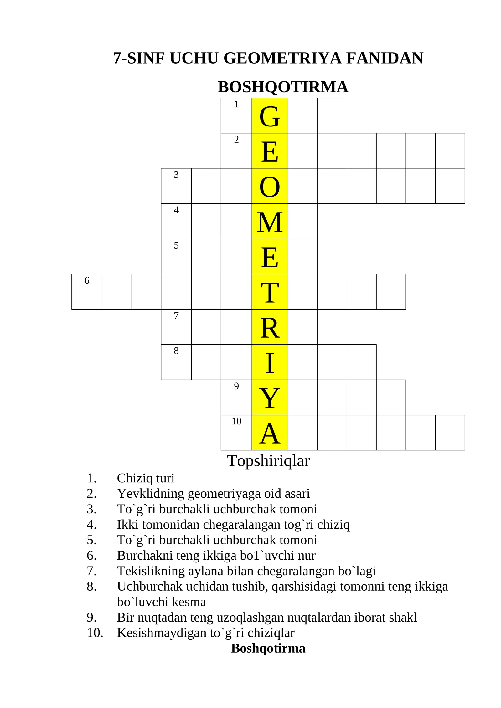 7-SINF UCHU GEOMETRIYA FANIDAN BOSHQOTIRMA