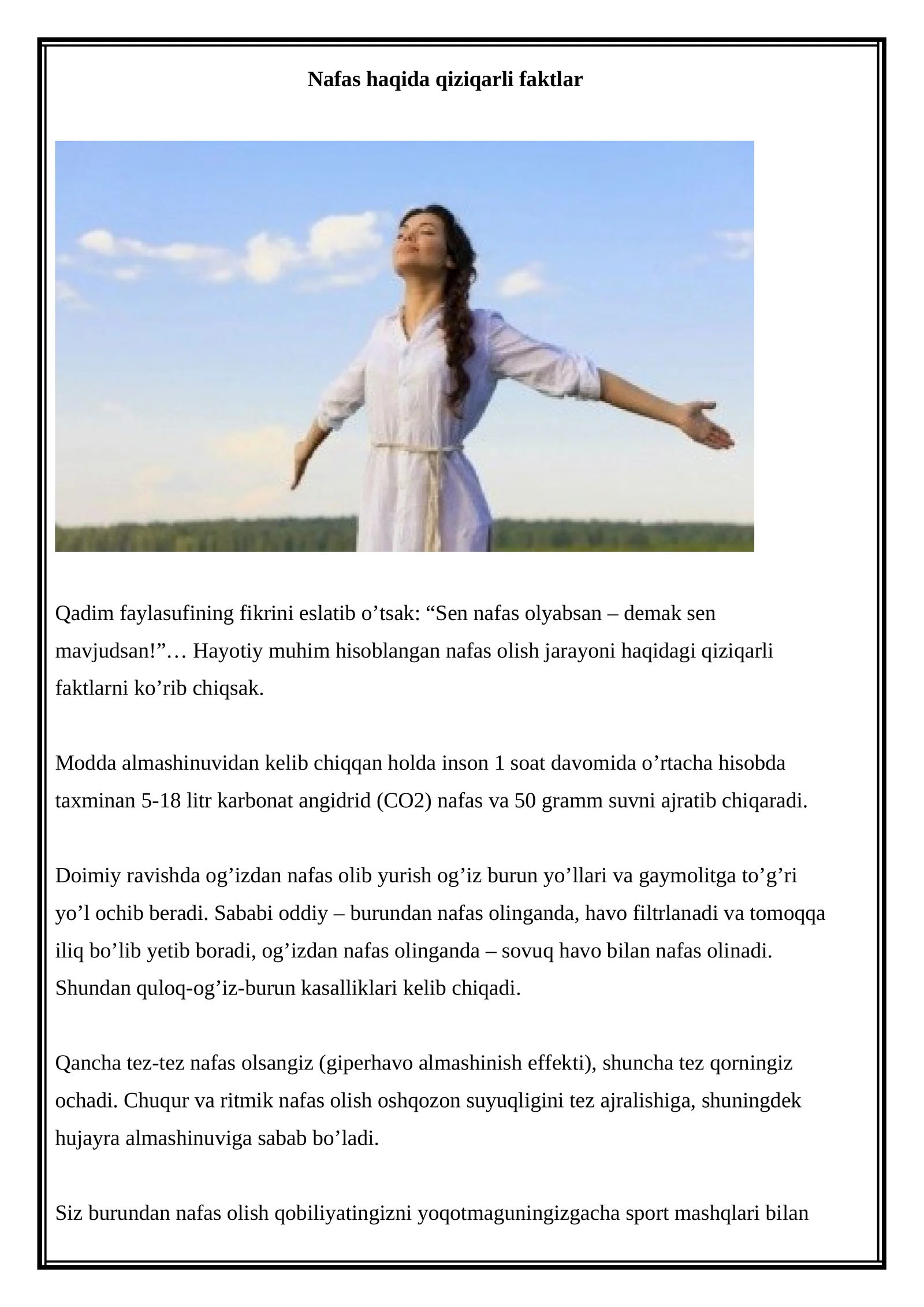 Nafas haqida qiziqarli faktlar