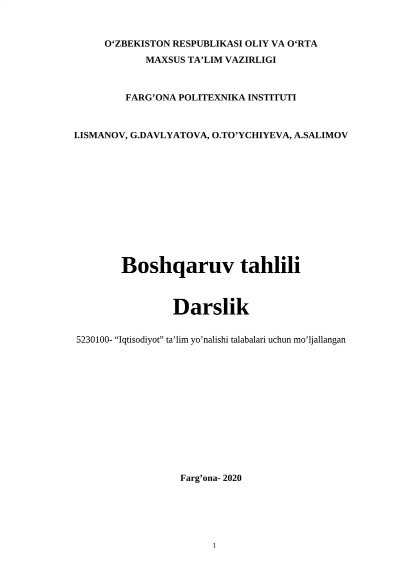 Boshqaruv tahlili Darslik