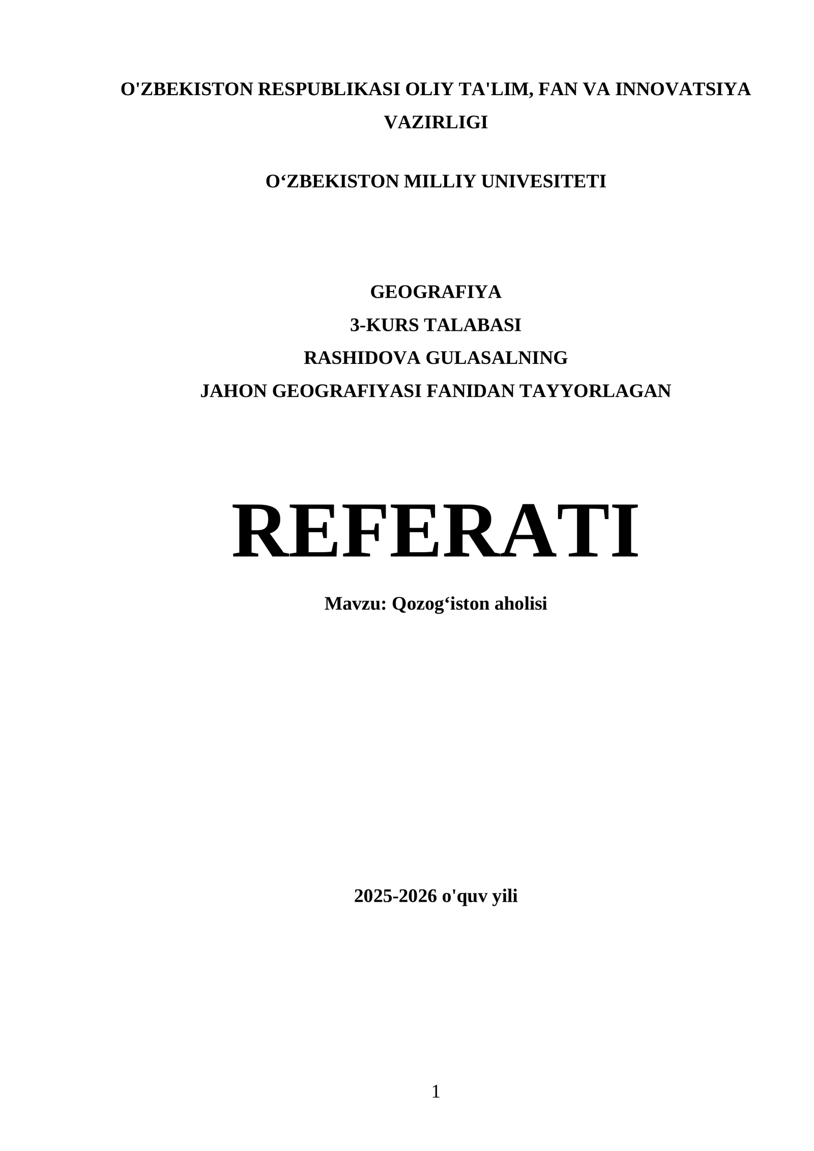 Qozogʻiston aholisi REFERATI