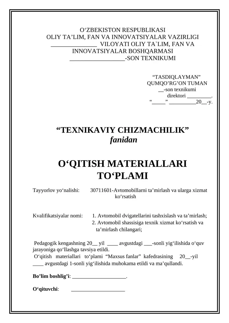 TEXNIKAVIY CHIZMACHILIK