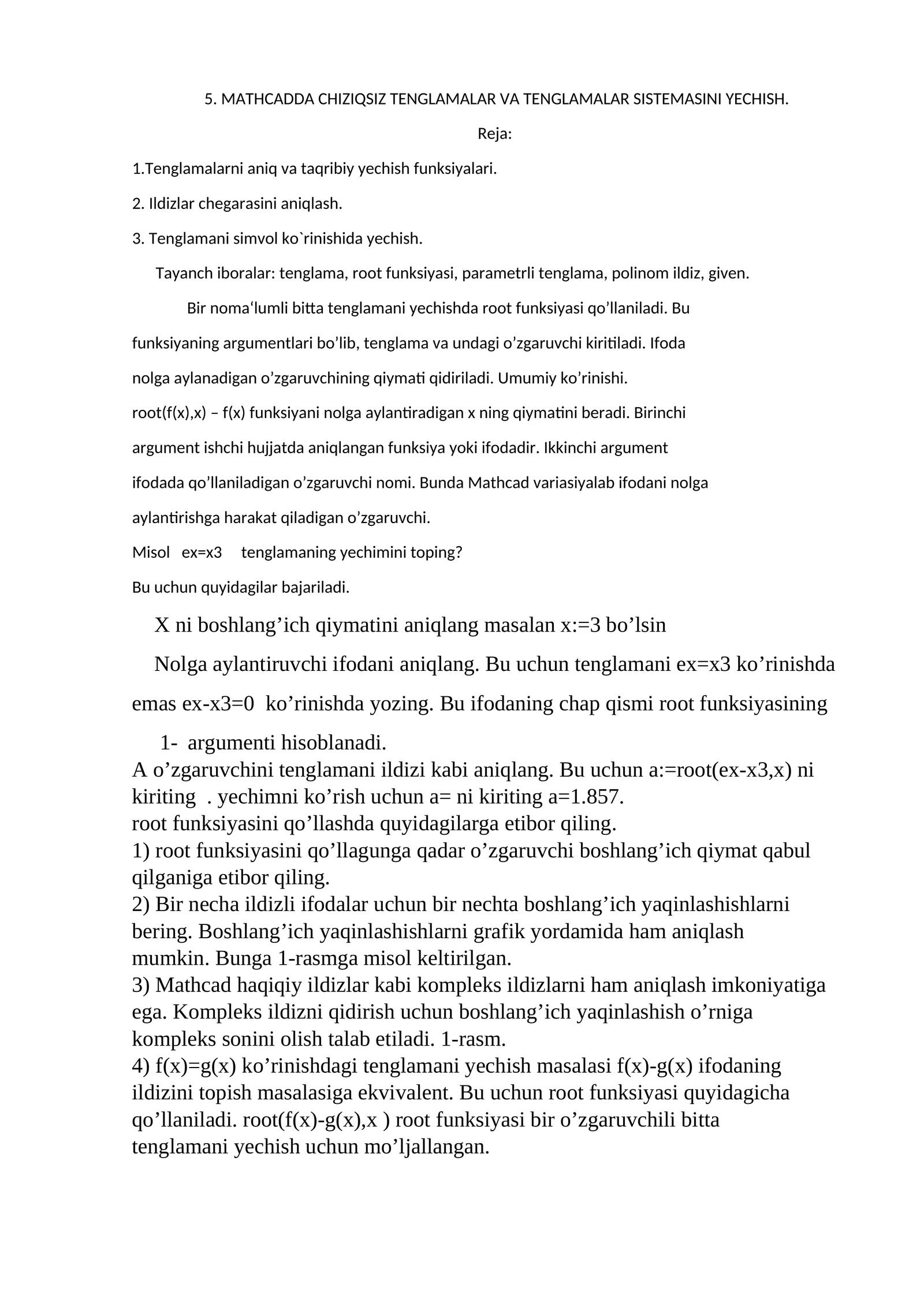 Mathcad, Tenglamalar va Tenglamalar Sistemasi