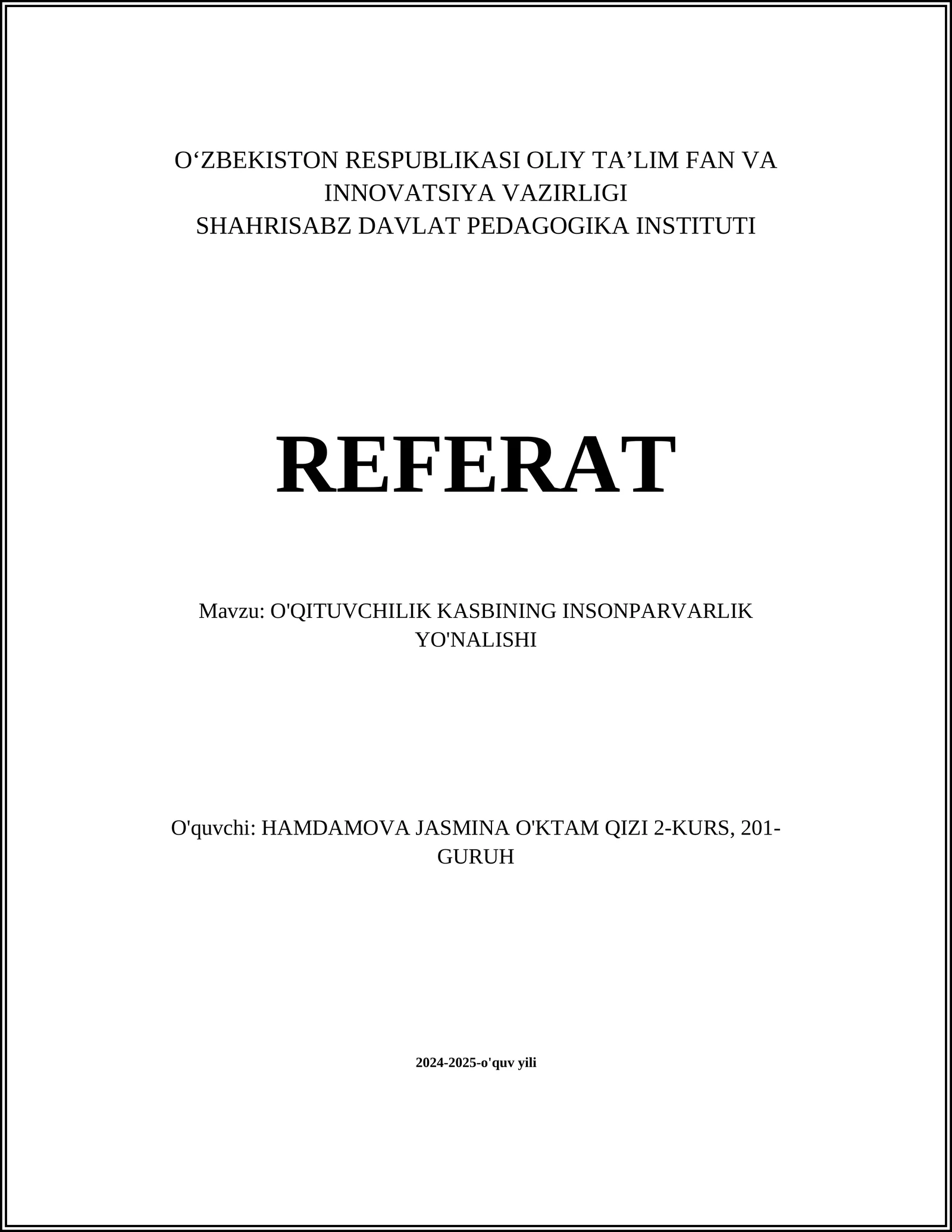 O'qituvchilikning Insonparvarlik Yonalishi