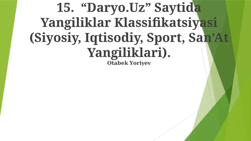“Daryo.Uz” Saytida Yangiliklar Klassifikatsiyasi