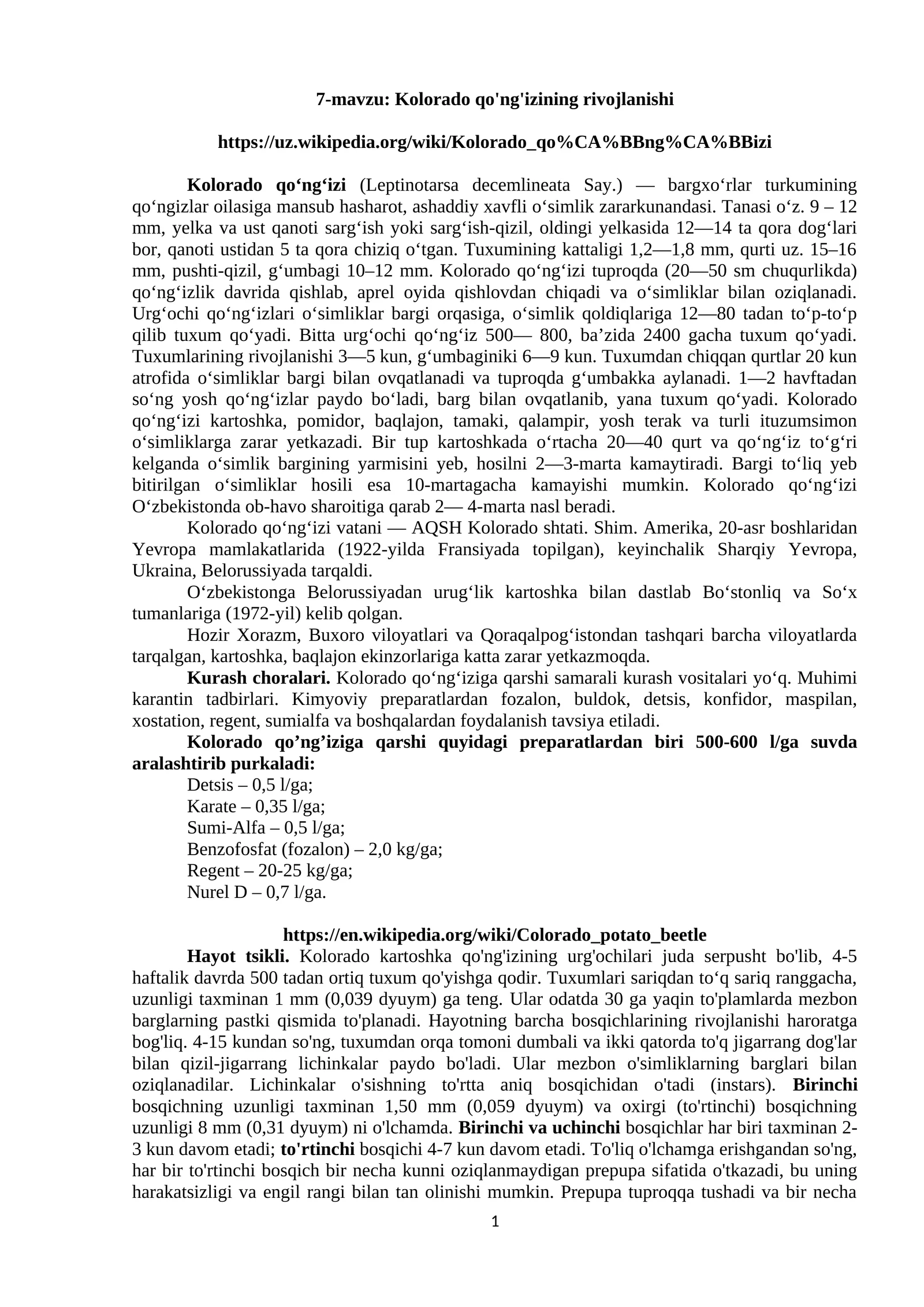 Kolorado qo'ng'izi rivojlanishi