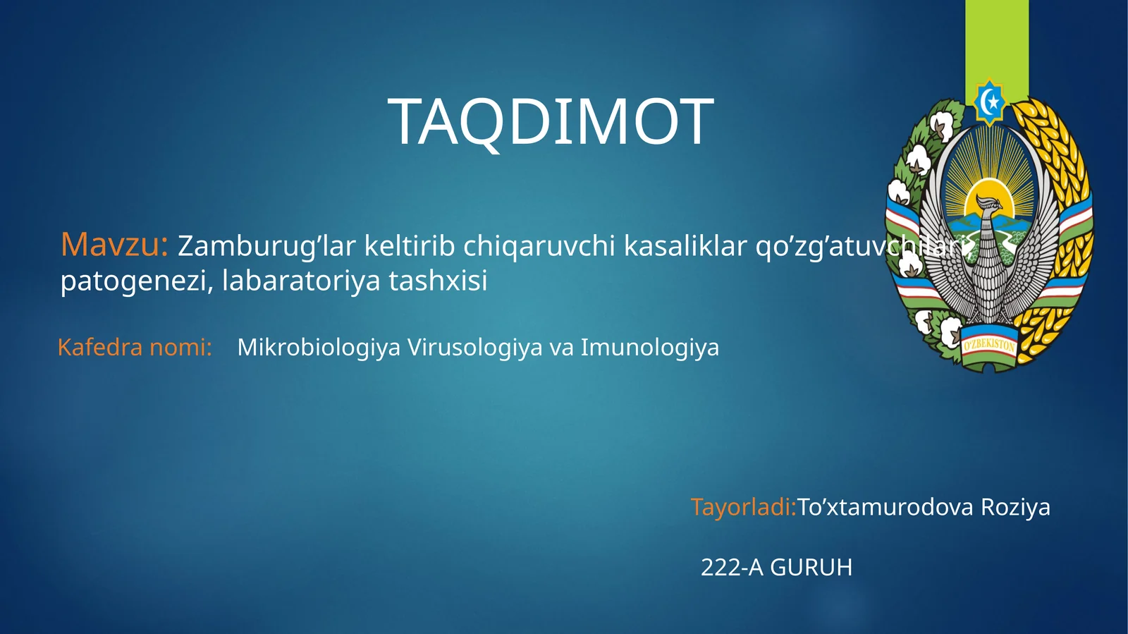 Zamburug’lar keltirib chiqaruvchi kasaliklar qo’zg’atuvchilari, patogenezi, labaratoriya tashxisi