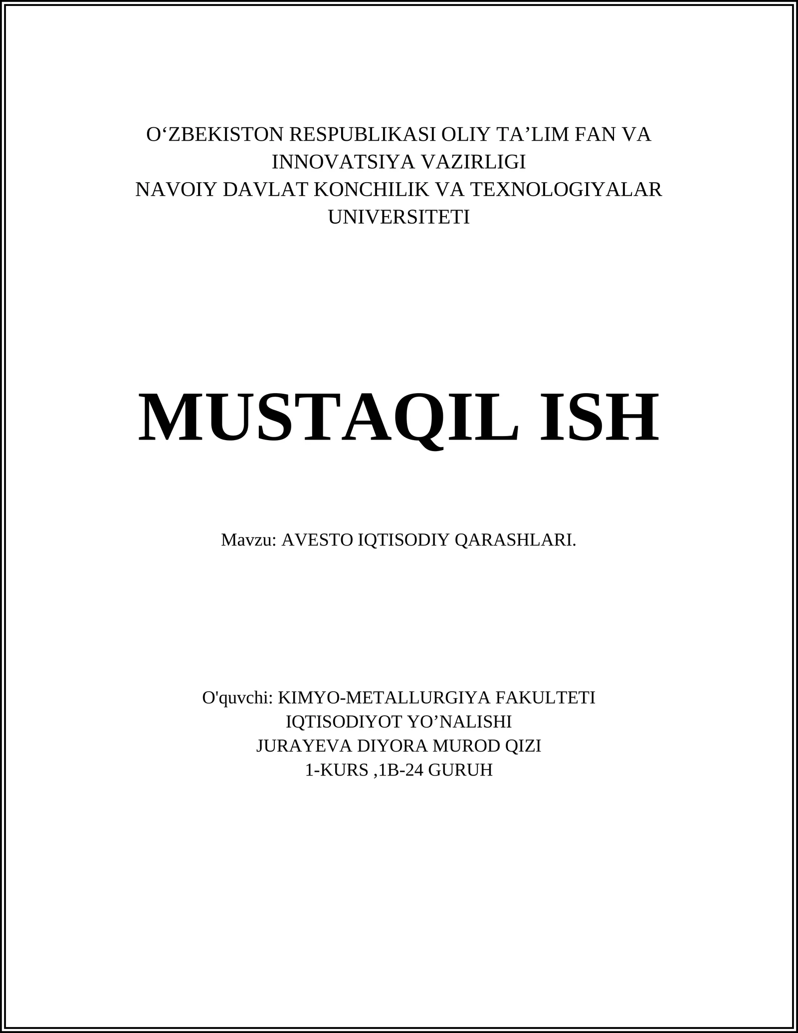 AVESTO IQTISODIY QARASHLARI