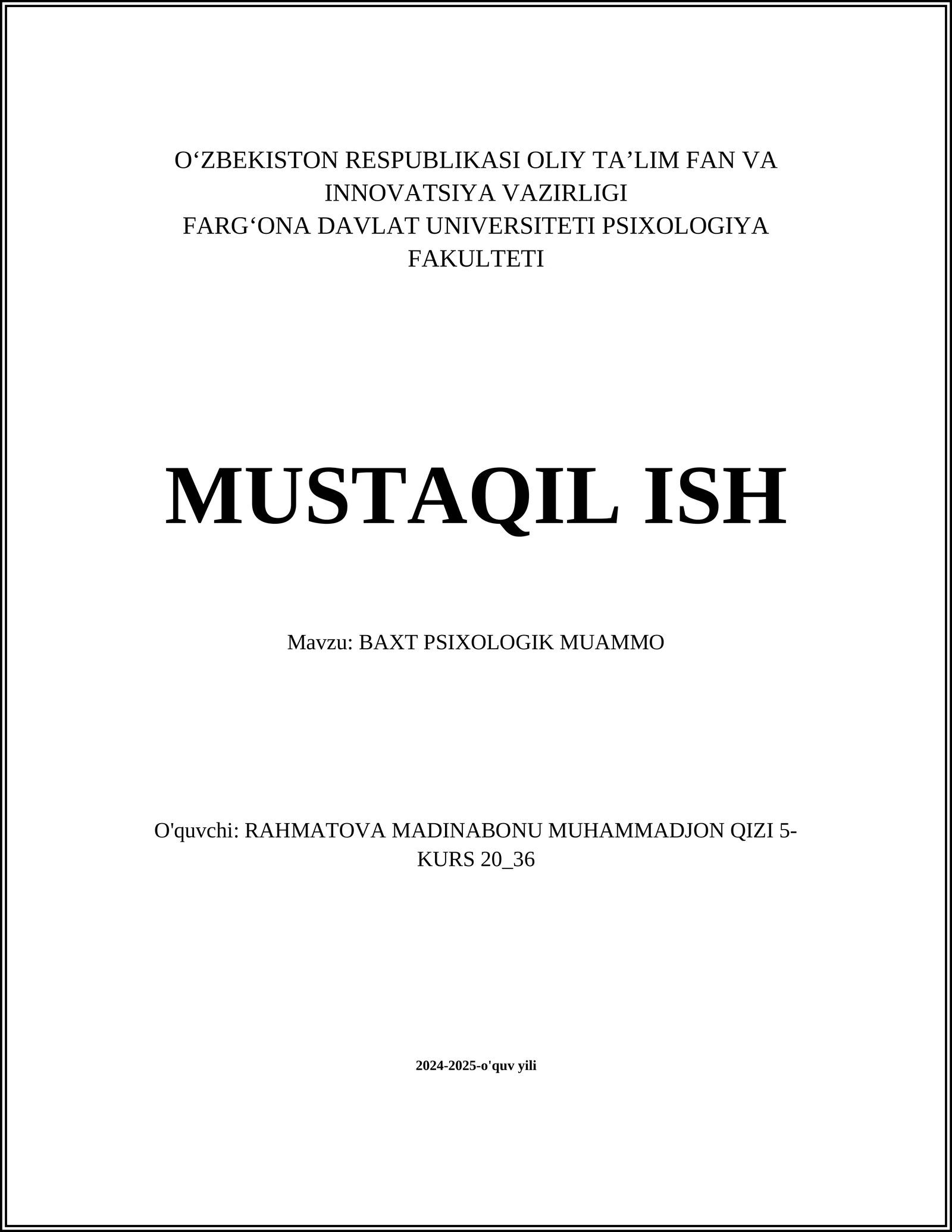 BAXT PSIXOLOGIK MUAMMO