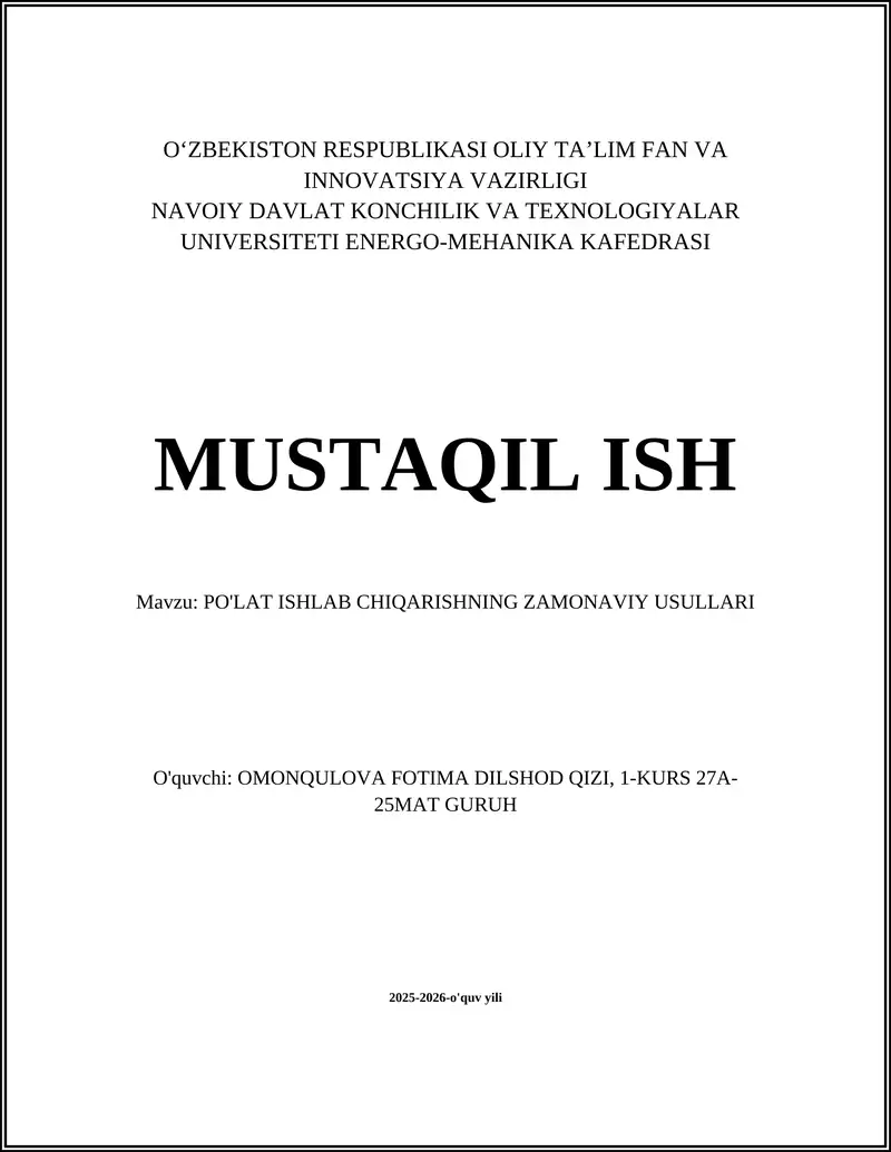 Oksidlovchi pech (BOS) texnologiyasi