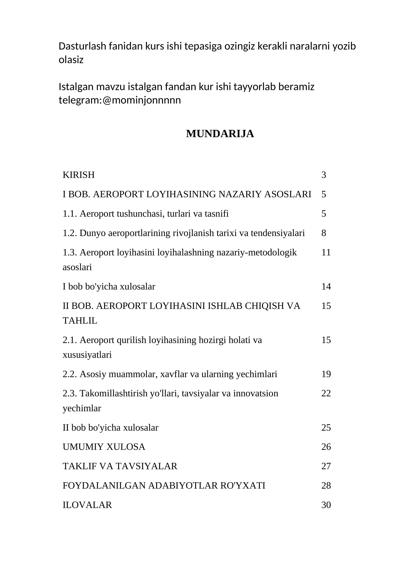Dasturlash fanidan universitet uchun kurs ishi