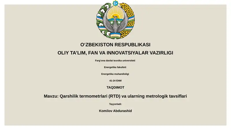 Qarshilik termometrlari va ularning metrologik tavsiflari