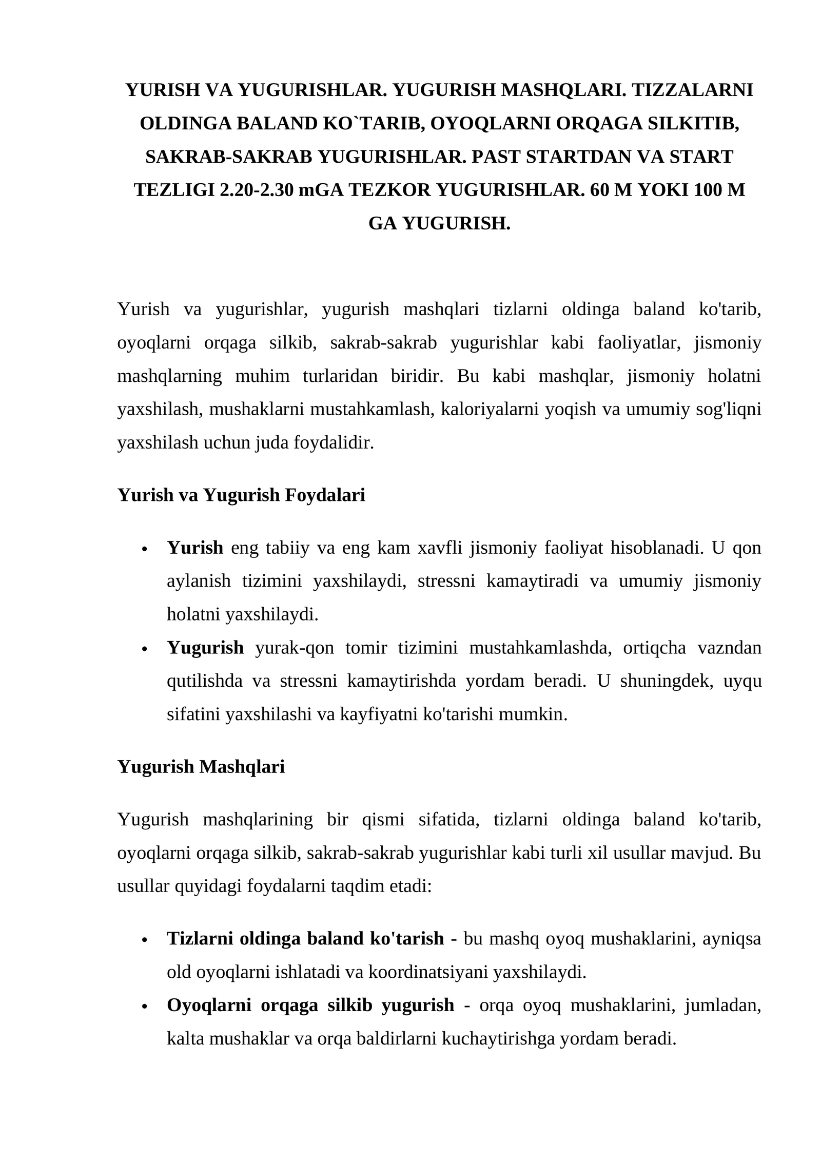 Yurish va Yugurishlar